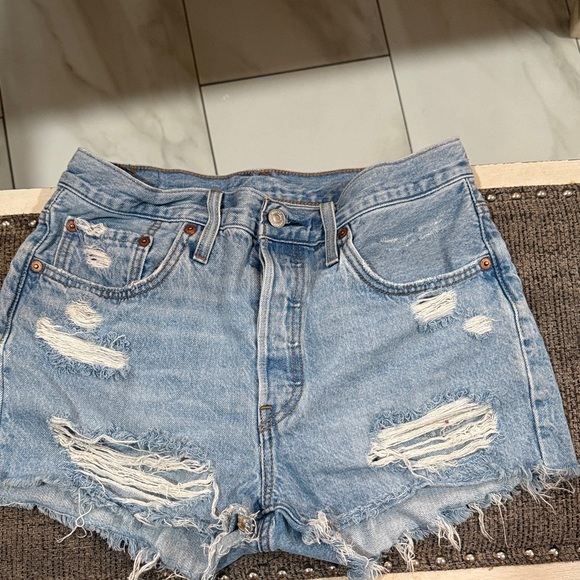 Levi's Light Blue Distressed Jean Shorts - Picture 1 of 3